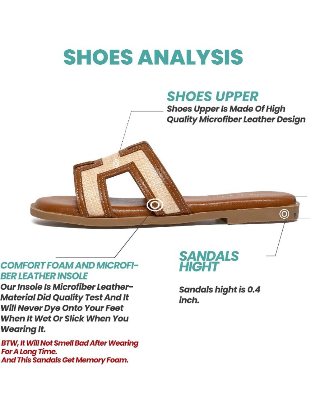 NianEr Women's Brown Leather Comfortable Casual Summer Flats Sandals Shoes - Picture 4 of 5